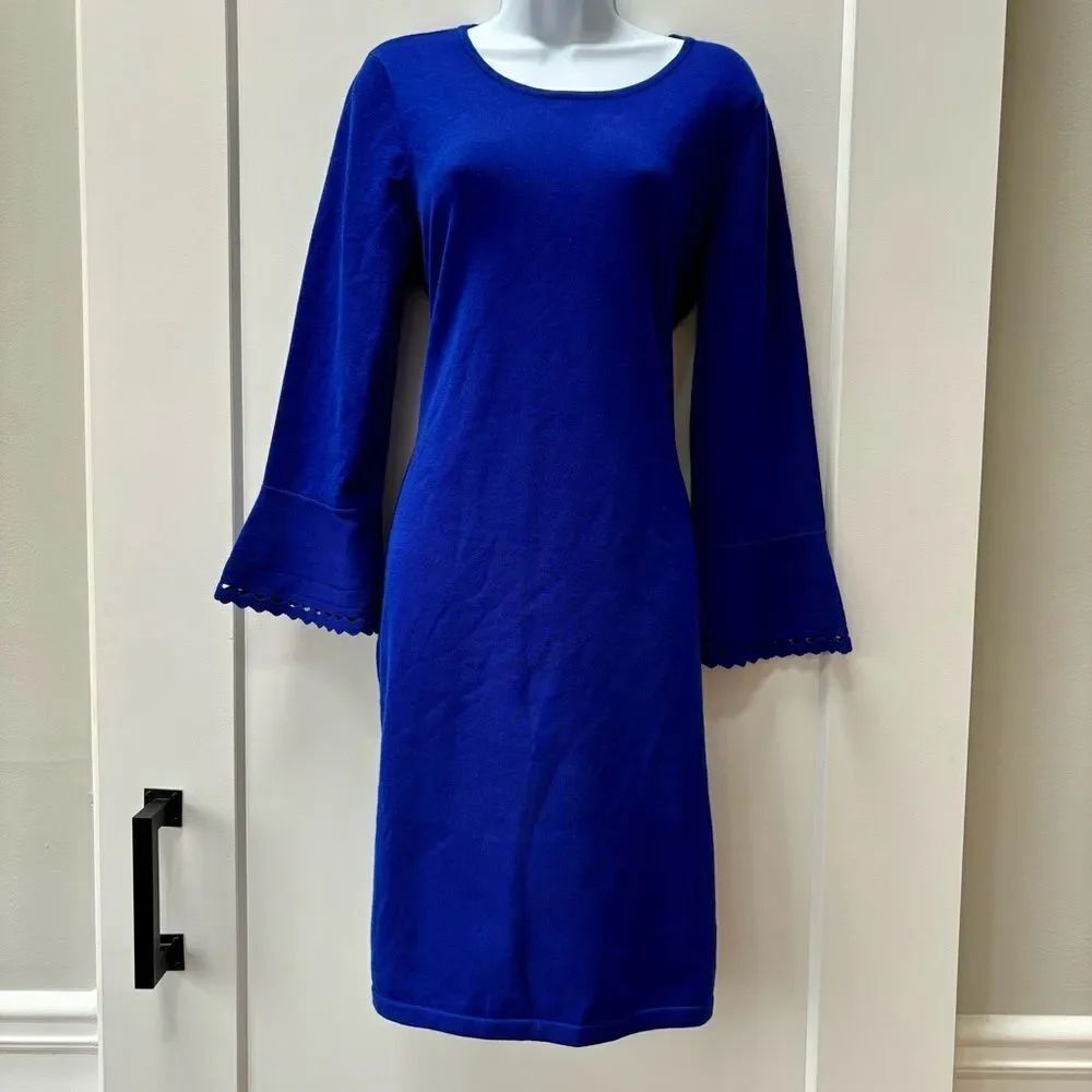 DKNY‎ lightweight blue sweater dress bell sleeves woman’s size M